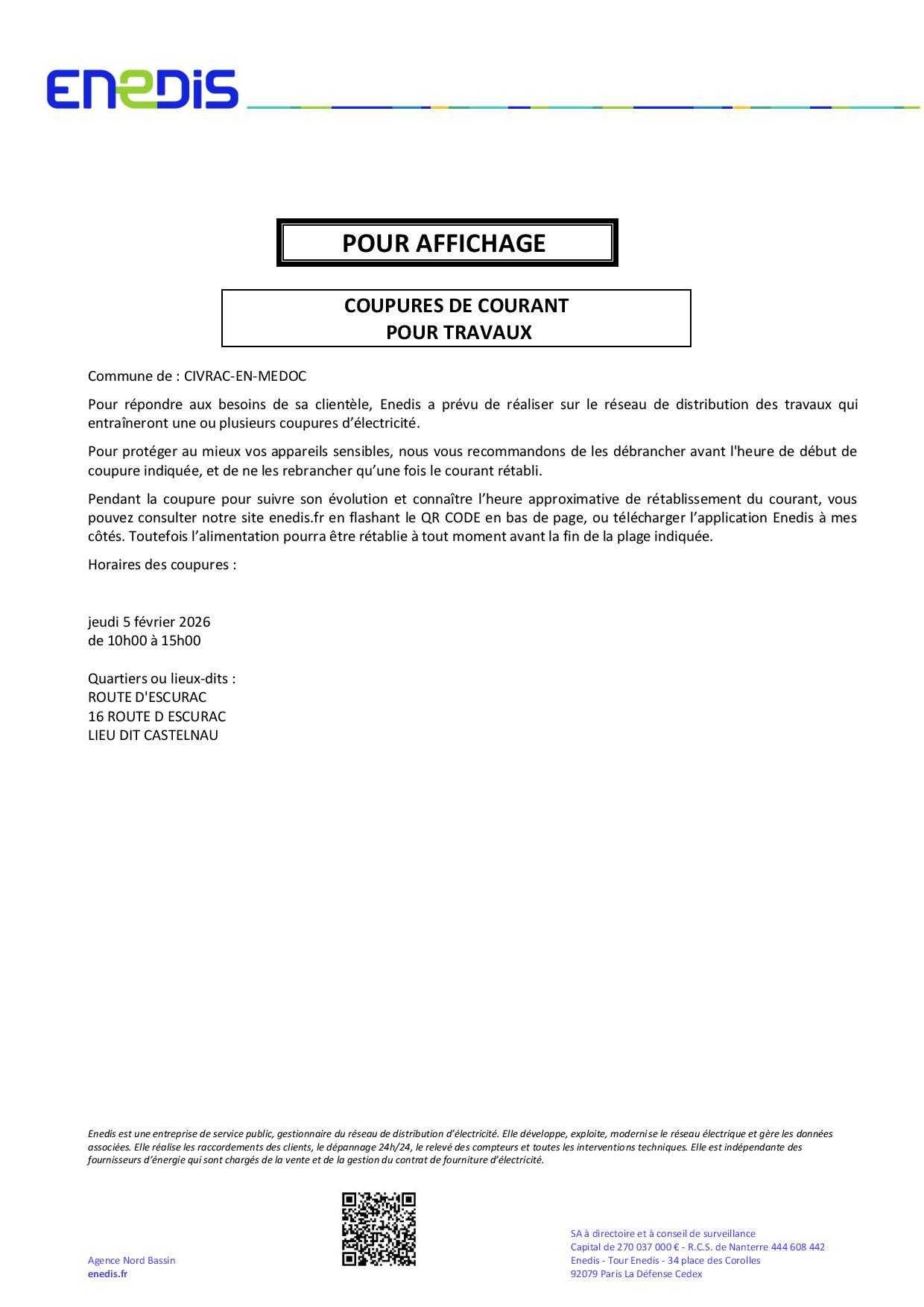 Coupures de courant pour travaux